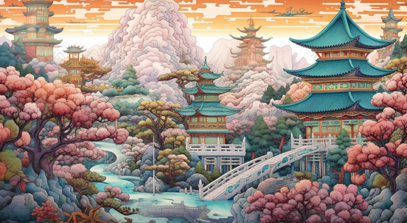 复古国潮水彩风景建筑插画,插画/手绘图,插画/手绘图库,插画/手绘图下载,插画/手绘